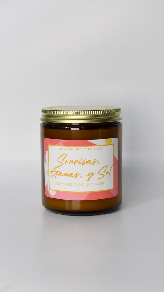 Sonrisas, Ganas, Y Sol 7oz candle